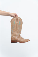 Load image into Gallery viewer, Vintage x NOCONNA Beige, Teal Embroidered Square-toe Cowboy Boots (6, 6.5W)