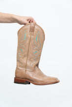 Load image into Gallery viewer, Vintage x NOCONNA Beige, Teal Embroidered Square-toe Cowboy Boots (6, 6.5W)