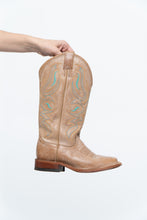 Load image into Gallery viewer, Vintage x NOCONNA Beige, Teal Embroidered Square-toe Cowboy Boots (6, 6.5W)