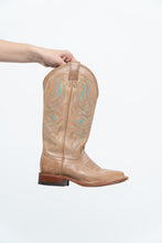 Load image into Gallery viewer, Vintage x NOCONNA Beige, Teal Embroidered Square-toe Cowboy Boots (6, 6.5W)