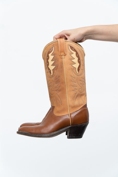 Vintage x Tan, Brown Leather Cowboy Boots (7-8W)