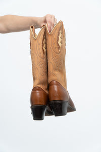 Vintage x Tan, Brown Leather Cowboy Boots (7-8W)