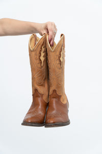 Vintage x Tan, Brown Leather Cowboy Boots (7-8W)