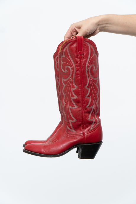 Vintage x Made in Canada x Red Leather Embroidered Cowboy Boots (5.5-6.5W)