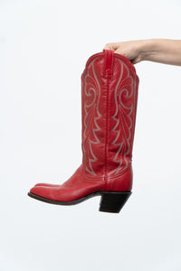 Vintage x Made in Canada x Red Leather Embroidered Cowboy Boots (5.5-6.5W)