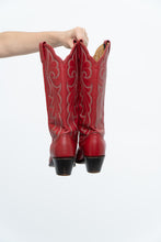 Load image into Gallery viewer, Vintage x Made in Canada x Red Leather Embroidered Cowboy Boots (5.5-6.5W)