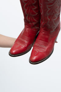 Vintage x Made in Canada x Red Leather Embroidered Cowboy Boots (5.5-6.5W)