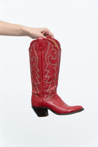 Vintage x Made in Canada x Red Leather Embroidered Cowboy Boots (5.5-6.5W)