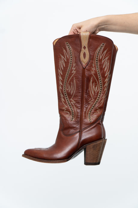 Vintage x IDYLLWIND Brown Embroidered & Studded Cowboy Boot (7, 7.5W)