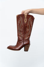Load image into Gallery viewer, Vintage x IDYLLWIND Brown Embroidered &amp; Studded Cowboy Boot (7, 7.5W)