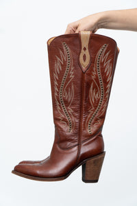 Vintage x IDYLLWIND Brown Embroidered & Studded Cowboy Boot (7, 7.5W)