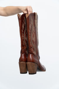 Vintage x IDYLLWIND Brown Embroidered & Studded Cowboy Boot (7, 7.5W)