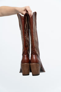 Vintage x IDYLLWIND Brown Embroidered & Studded Cowboy Boot (7, 7.5W)