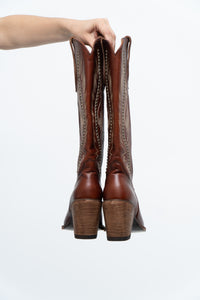 Vintage x IDYLLWIND Brown Embroidered & Studded Cowboy Boot (7, 7.5W)