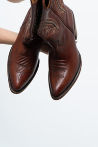 Vintage x IDYLLWIND Brown Embroidered & Studded Cowboy Boot (7, 7.5W)