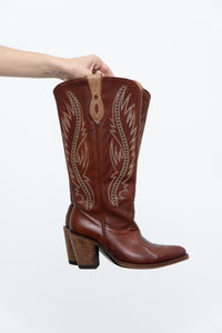 Vintage x IDYLLWIND Brown Embroidered & Studded Cowboy Boot (7, 7.5W)