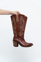 Load image into Gallery viewer, Vintage x IDYLLWIND Brown Embroidered &amp; Studded Cowboy Boot (7, 7.5W)