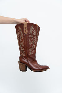 Vintage x IDYLLWIND Brown Embroidered & Studded Cowboy Boot (7, 7.5W)