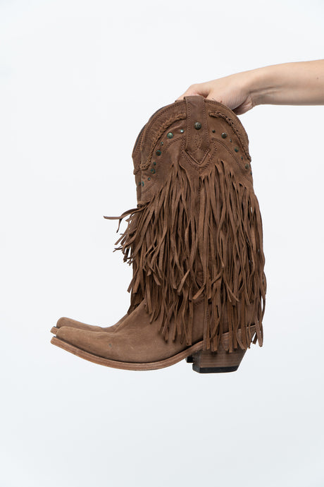 Vintage x LIBERTY BLACK Brown Suede Fringe Cowboy Boot (8-9W)