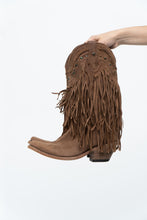 Load image into Gallery viewer, Vintage x LIBERTY BLACK Brown Suede Fringe Cowboy Boot (8-9W)