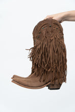 Load image into Gallery viewer, Vintage x LIBERTY BLACK Brown Suede Fringe Cowboy Boot (8-9W)