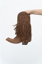 Load image into Gallery viewer, Vintage x LIBERTY BLACK Brown Suede Fringe Cowboy Boot (8-9W)