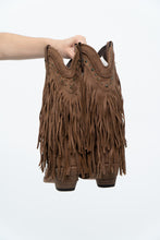 Load image into Gallery viewer, Vintage x LIBERTY BLACK Brown Suede Fringe Cowboy Boot (8-9W)