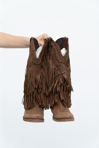 Vintage x LIBERTY BLACK Brown Suede Fringe Cowboy Boot (8-9W)