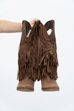 Load image into Gallery viewer, Vintage x LIBERTY BLACK Brown Suede Fringe Cowboy Boot (8-9W)