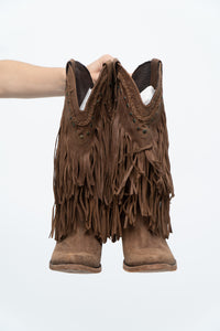 Vintage x LIBERTY BLACK Brown Suede Fringe Cowboy Boot (8-9W)