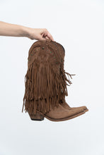 Load image into Gallery viewer, Vintage x LIBERTY BLACK Brown Suede Fringe Cowboy Boot (8-9W)