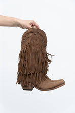 Load image into Gallery viewer, Vintage x LIBERTY BLACK Brown Suede Fringe Cowboy Boot (8-9W)