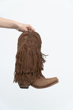 Load image into Gallery viewer, Vintage x LIBERTY BLACK Brown Suede Fringe Cowboy Boot (8-9W)