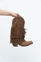 Load image into Gallery viewer, Vintage x LIBERTY BLACK Brown Suede Fringe Cowboy Boot (8-9W)