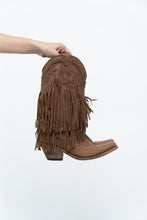 Load image into Gallery viewer, Vintage x LIBERTY BLACK Brown Suede Fringe Cowboy Boot (8-9W)