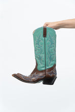 Load image into Gallery viewer, Vintage x LANE Teal, Brown Embroidered Leather Cowboy Boot (6W)
