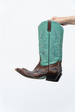 Load image into Gallery viewer, Vintage x LANE Teal, Brown Embroidered Leather Cowboy Boot (6W)