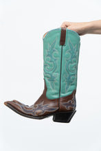Load image into Gallery viewer, Vintage x LANE Teal, Brown Embroidered Leather Cowboy Boot (6W)
