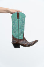 Load image into Gallery viewer, Vintage x LANE Teal, Brown Embroidered Leather Cowboy Boot (6W)