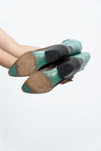 Load image into Gallery viewer, Vintage x LANE Teal, Brown Embroidered Leather Cowboy Boot (6W)