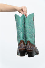 Load image into Gallery viewer, Vintage x LANE Teal, Brown Embroidered Leather Cowboy Boot (6W)