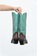 Load image into Gallery viewer, Vintage x LANE Teal, Brown Embroidered Leather Cowboy Boot (6W)