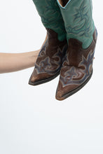 Load image into Gallery viewer, Vintage x LANE Teal, Brown Embroidered Leather Cowboy Boot (6W)