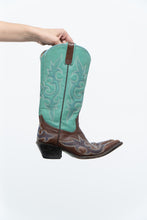Load image into Gallery viewer, Vintage x LANE Teal, Brown Embroidered Leather Cowboy Boot (6W)