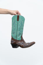 Load image into Gallery viewer, Vintage x LANE Teal, Brown Embroidered Leather Cowboy Boot (6W)