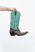 Load image into Gallery viewer, Vintage x LANE Teal, Brown Embroidered Leather Cowboy Boot (6W)