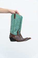Load image into Gallery viewer, Vintage x LANE Teal, Brown Embroidered Leather Cowboy Boot (6W)