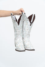 Load image into Gallery viewer, LAREDO x White, Teal Embroidered Studded Cowboy Boot (7-8W)