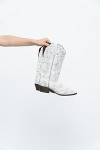 LAREDO x White, Teal Embroidered Studded Cowboy Boot (7-8W)