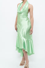 Load image into Gallery viewer, Vintage x Green Satin Open-Back Midi Halter Dress (XS, S)